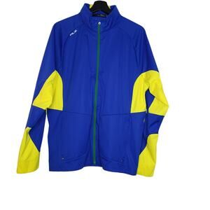 RLX RALPH LAUREN Men's Large Golf Performance Jacket Full Zip Blue & Yellow VGUC